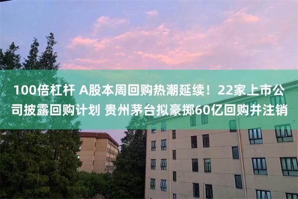 100倍杠杆 A股本周回购热潮延续！22家上市公司披露回购计划 贵州茅台拟豪掷60亿回购并注销